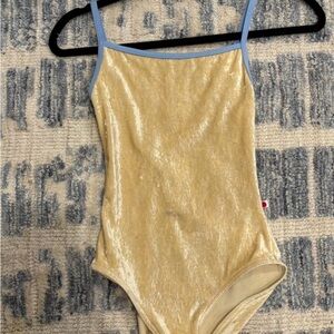 Light yellow Velvet Leotard with Blue Straps